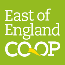 East of England Co-op logo on a green background, featuring white text and a yellow curved line through the letters COOP at the bottom—ideal for businesses seeking inspiration for retail management software branding.